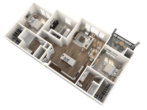 Floor plan for 3 beds, 2 baths, 1279 sqft