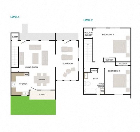 Floor plan for 2 beds, 1 bath, 1394 sqft