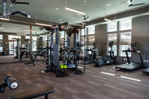 Charleston apartment for rent - A gym with a variety of equipment including treadmills, weights, and exercise machines.