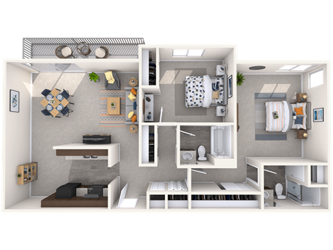 Floor plan for 2 beds, 2 baths, 1170 sqft