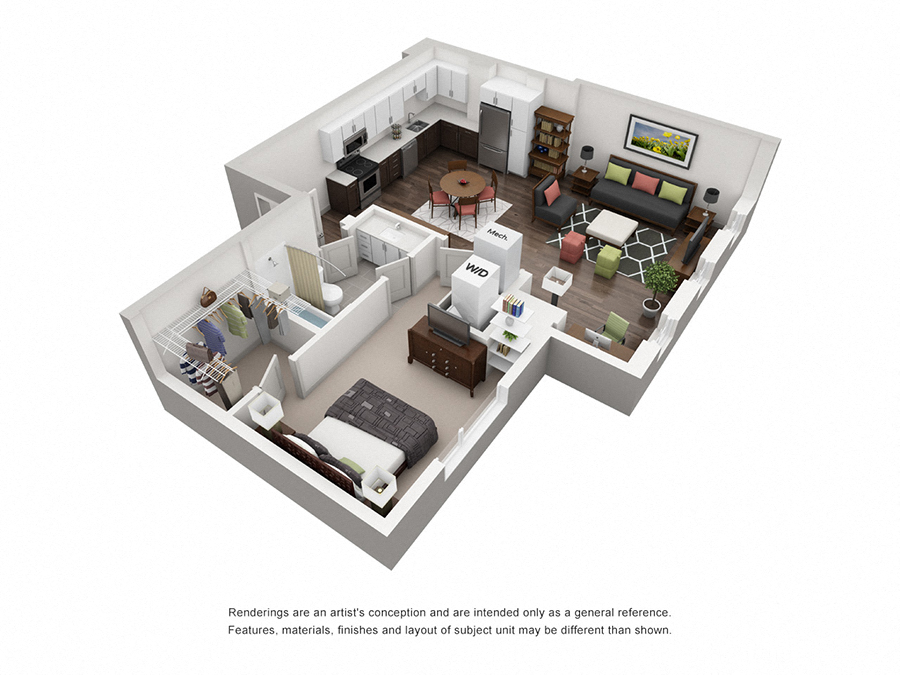 Floor plan for 1 bed, 1 bath, 828 sqft