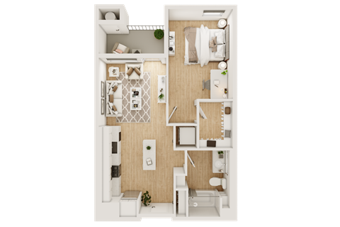 Floor plan for 1 bed, 1 bath, 715 sqft