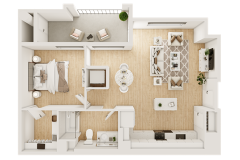Floor plan for 1 bed, 1 bath, 818 sqft