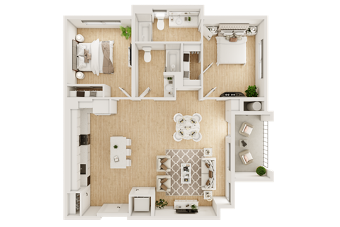 Floor plan for 2 beds, 2 baths, 1197 sqft