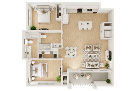 Floor plan for 2 beds, 2 baths, 1206 sqft