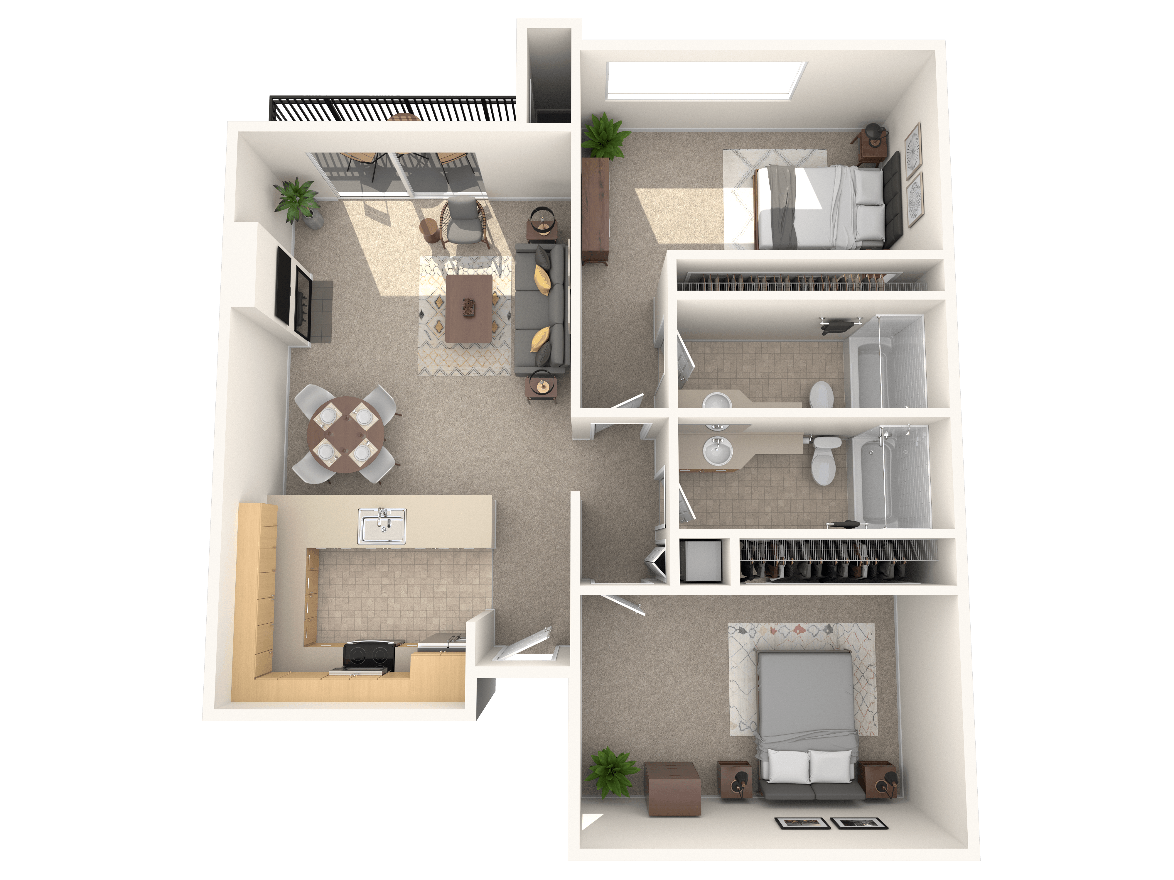 Floor plan for 2 beds, 2 baths, 871 sqft