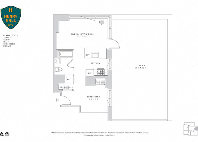 Floor plan for studio, 1 bath, 616 sqft