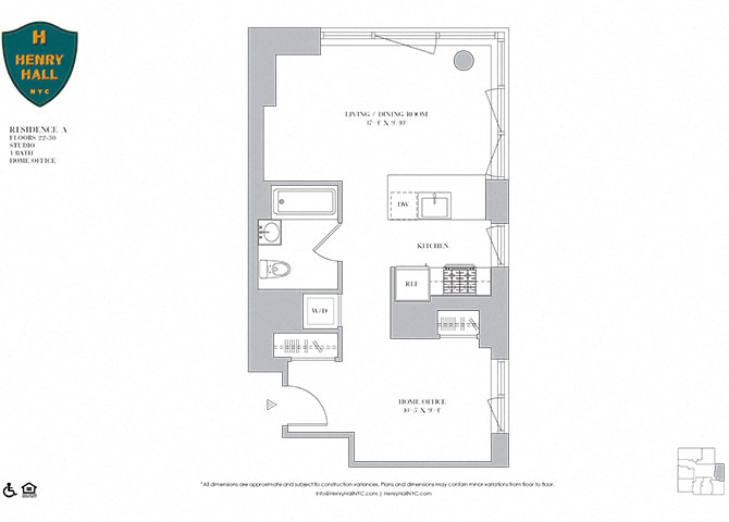 Floor plan for studio, 1 bath, 596 sqft
