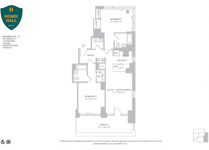Floor plan for 2 beds, 3 baths, 1189 sqft