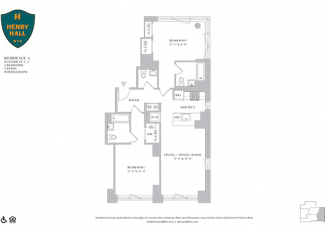 Floor plan for 2 beds, 2.5 baths, 1189 sqft