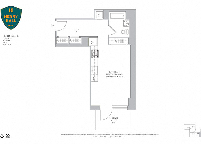Floor plan for studio, 1 bath, 521 sqft
