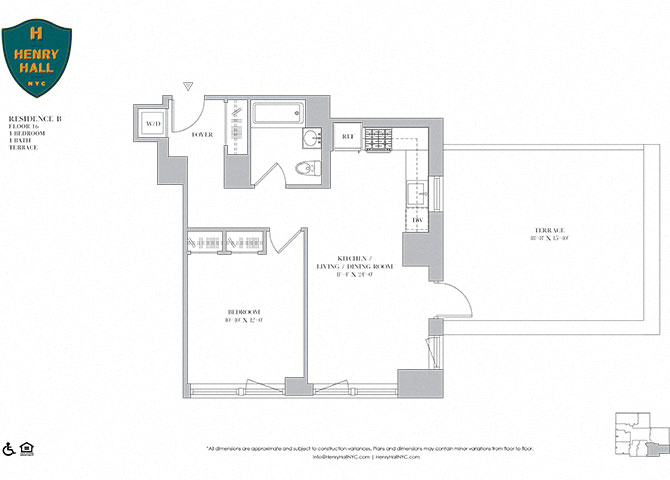 Floor plan for 1 bed, 1 bath, 658 sqft