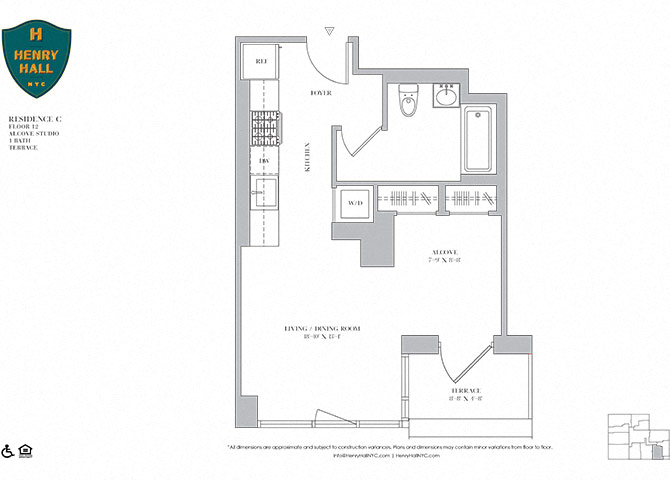 Floor plan for studio, 1 bath, 494 sqft