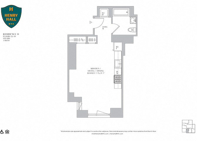 Floor plan for studio, 1 bath, 476 sqft