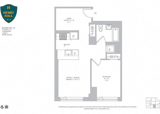 Floor plan for 1 bed, 1 bath, 680 sqft