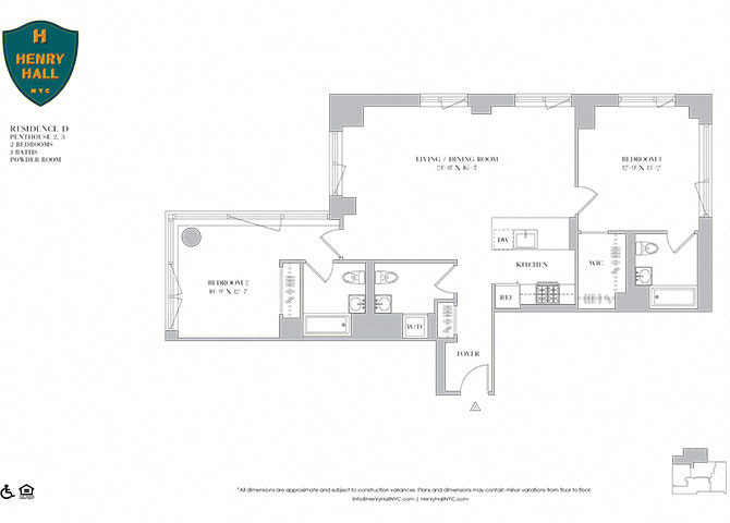 Floor plan for 2 beds, 2.5 baths, 1256 sqft