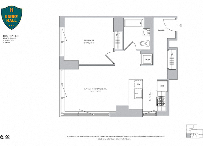 Floor plan for 1 bed, 1 bath, 707 sqft