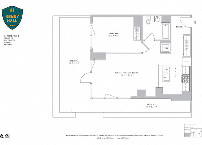 Floor plan for 1 bed, 1 bath, 752 sqft