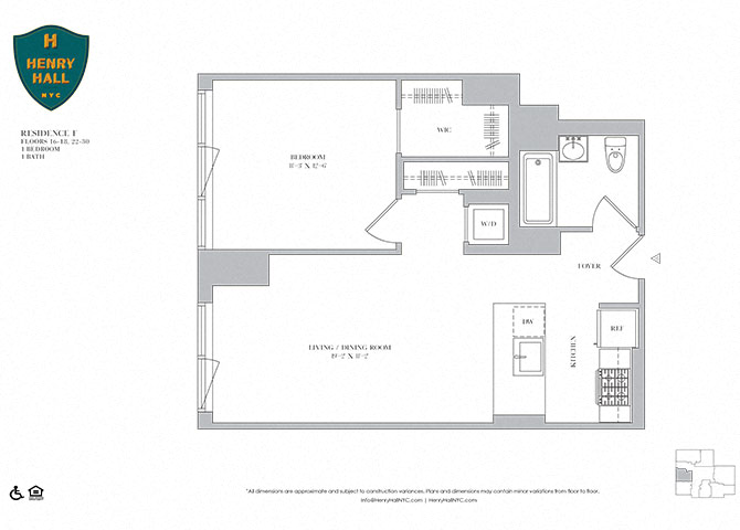 Floor plan for 1 bed, 1 bath, 667 sqft
