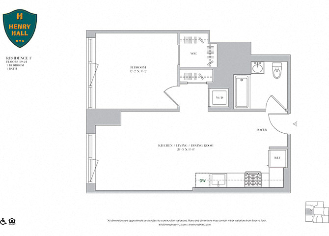 Floor plan for 1 bed, 1 bath, 667 sqft