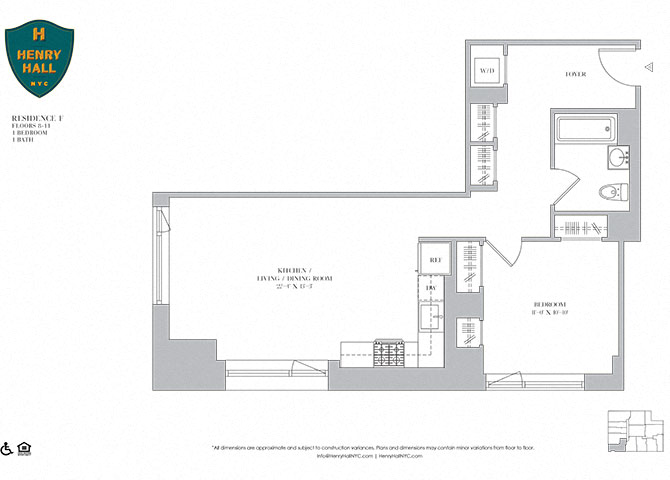 Floor plan for 1 bed, 1 bath, 759 sqft