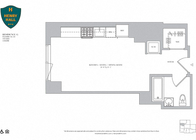 Floor plan for studio, 1 bath, 439 sqft