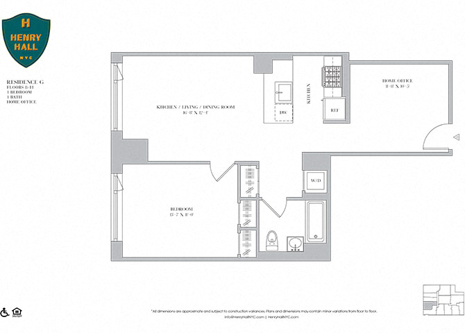 Floor plan for 1 bed, 1 bath, 775 sqft