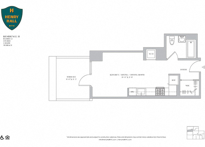 Floor plan for studio, 1 bath, 421 sqft