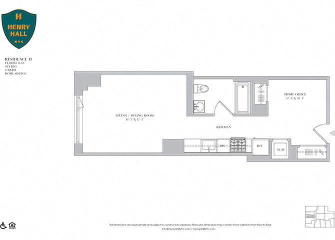 Floor plan for studio, 1 bath, 504 sqft