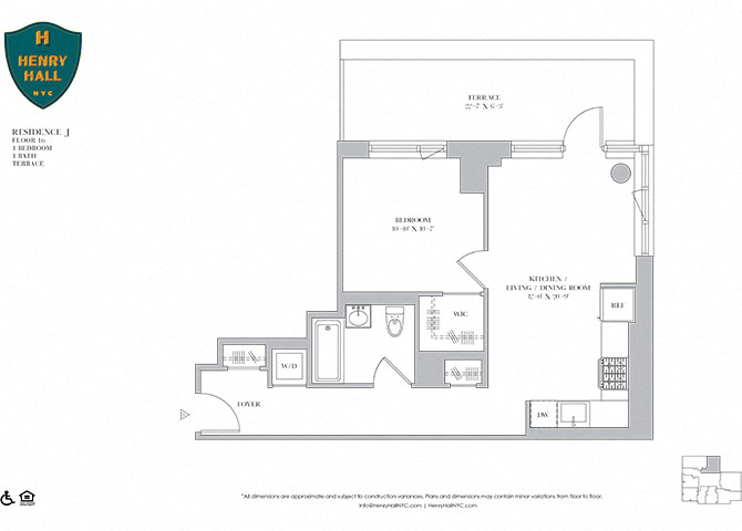 Floor plan for 1 bed, 1 bath, 657 sqft