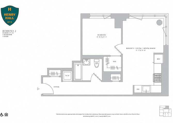 Floor plan for 1 bed, 1 bath, 643 sqft