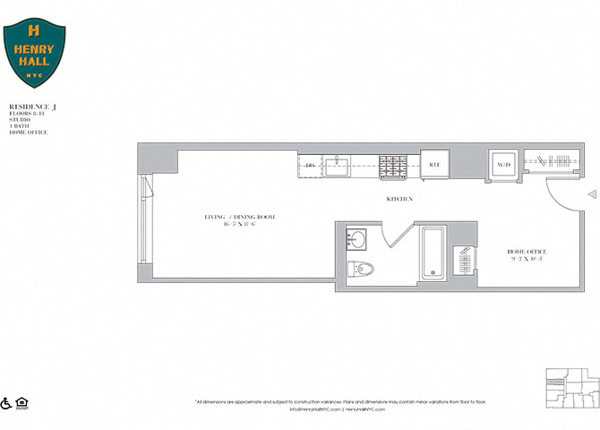 Floor plan for studio, 1 bath, 427 sqft