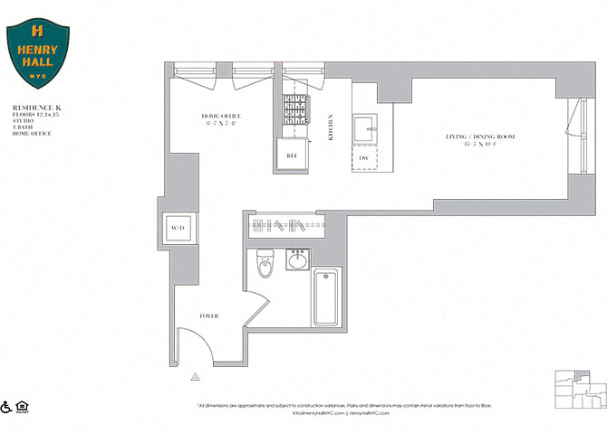 Floor plan for studio, 1 bath, 604 sqft