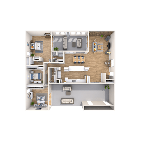 Floor plan for 3 beds, 2 baths, 1450 sqft