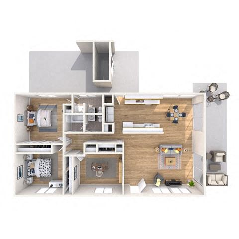 Floor plan for 3 beds, 2 baths, 1270 sqft