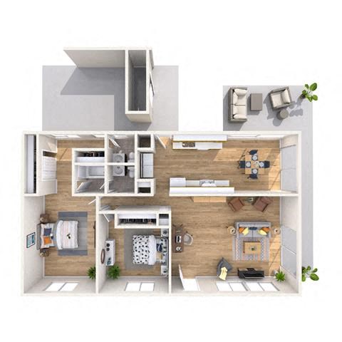 Floor plan for 2 beds, 1.5 baths, 1140 sqft