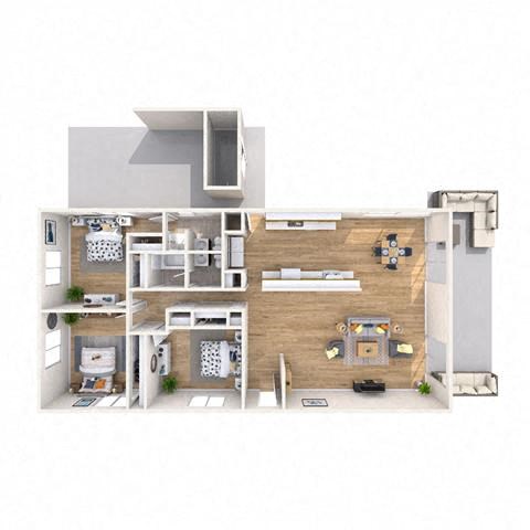 Floor plan for 3 beds, 2 baths, 1420 sqft