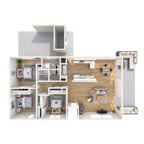 Floor plan for 3 beds, 2 baths, 1220 sqft