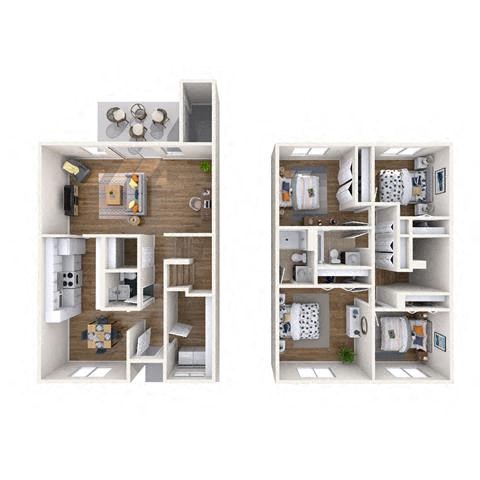 Floor plan for 4 beds, 2.5 baths, 1450 sqft