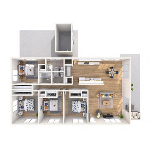 Floor plan for 4 beds, 2 baths, 1230 sqft