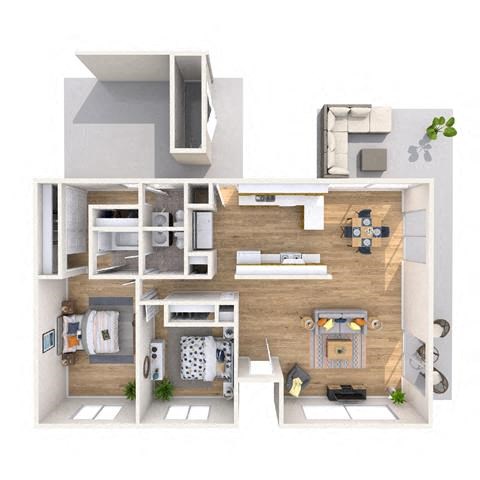 Floor plan for 2 beds, 1.5 baths, 1090 sqft