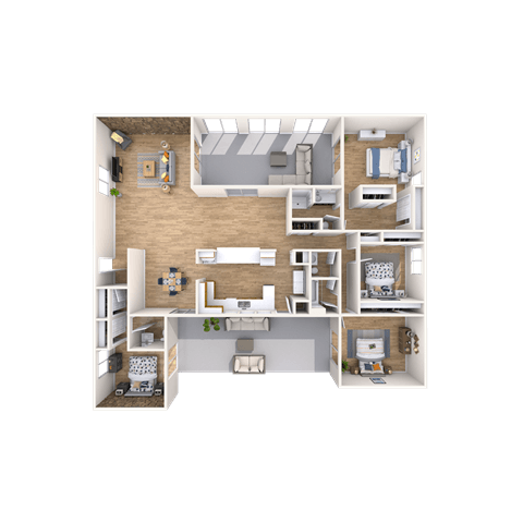 Floor plan for 4 beds, 2 baths, 1690 sqft