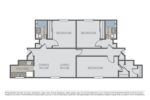 Floor plan for 3 beds, 2 baths, 2100 sqft