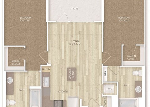 Floor plan for 2 beds, 2 baths, 1002 sqft