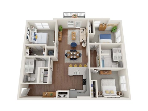 Floor plan for 3 beds, 2 baths, 1238 sqft