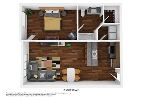 Floor plan for 1 bed, 1 bath, 752 sqft