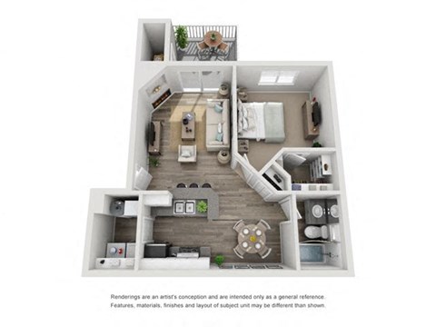 Floor plan for 1 bed, 1 bath, 750 sqft