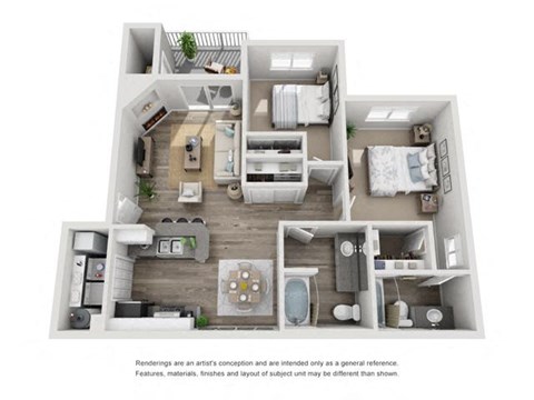 Floor plan for 2 beds, 2 baths, 1090 sqft