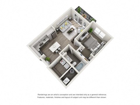 Floor plan for 1 bed, 1 bath, 701 sqft