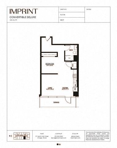 Floor plan for studio, 1 bath, 694 sqft